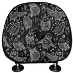 Black And White Owl Pattern Print Car Headrest Covers