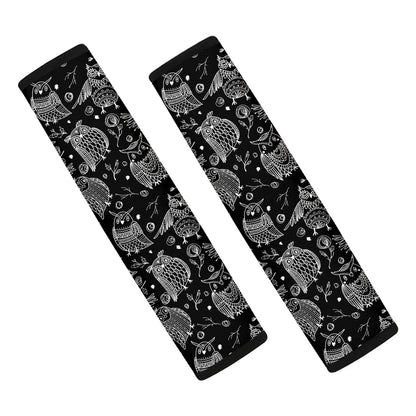 Black And White Owl Pattern Print Car Seat Belt Covers