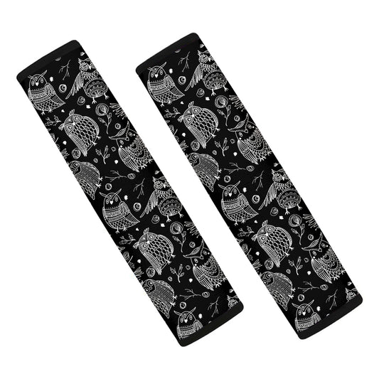 Black And White Owl Pattern Print Car Seat Belt Covers