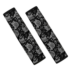 Black And White Owl Pattern Print Car Seat Belt Covers