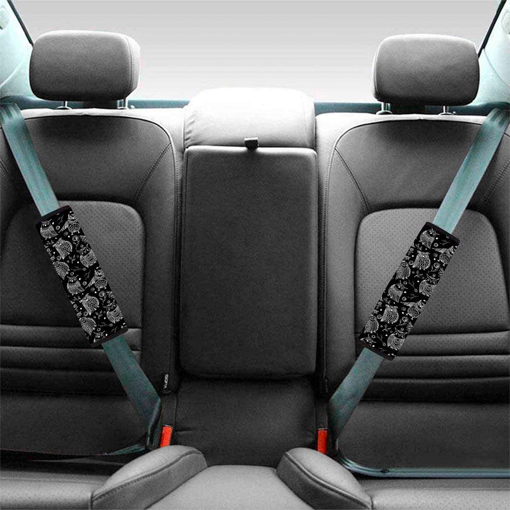 Black And White Owl Pattern Print Car Seat Belt Covers