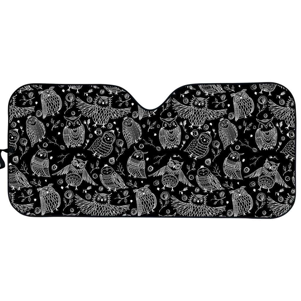 Black And White Owl Pattern Print Car Sun Shade