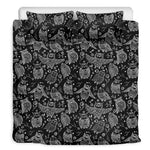 Black And White Owl Pattern Print Duvet Cover Bedding Set