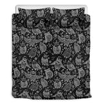 Black And White Owl Pattern Print Duvet Cover Bedding Set