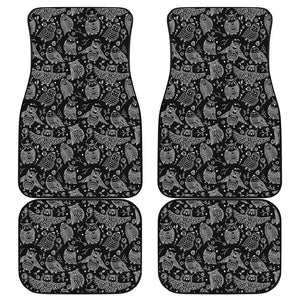 Black And White Owl Pattern Print Front and Back Car Floor Mats