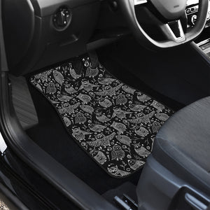 Black And White Owl Pattern Print Front and Back Car Floor Mats