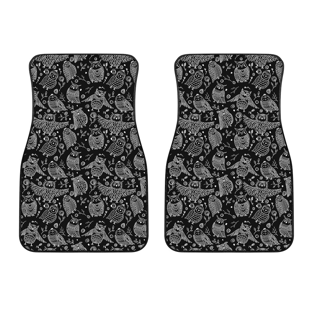 Black And White Owl Pattern Print Front Car Floor Mats