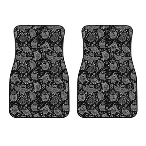 Black And White Owl Pattern Print Front Car Floor Mats