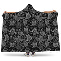 Black And White Owl Pattern Print Hooded Blanket