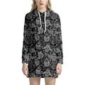 Black And White Owl Pattern Print Pullover Hoodie Dress