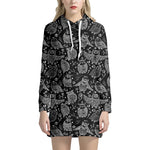 Black And White Owl Pattern Print Hoodie Dress