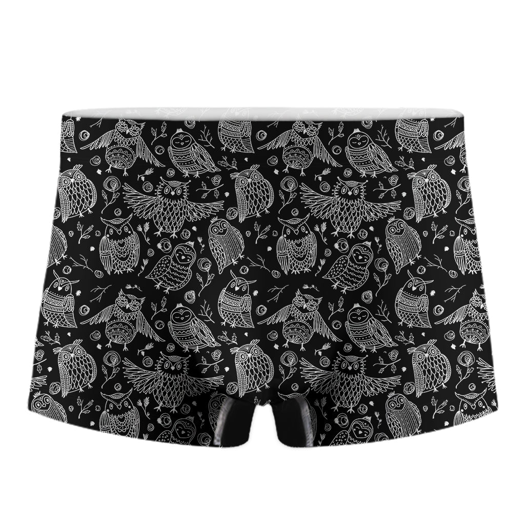 Black And White Owl Pattern Print Men's Boxer Briefs