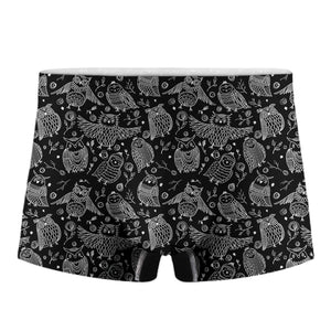 Black And White Owl Pattern Print Men's Boxer Briefs