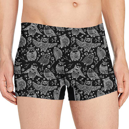 Black And White Owl Pattern Print Men's Boxer Briefs