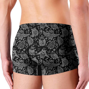 Black And White Owl Pattern Print Men's Boxer Briefs