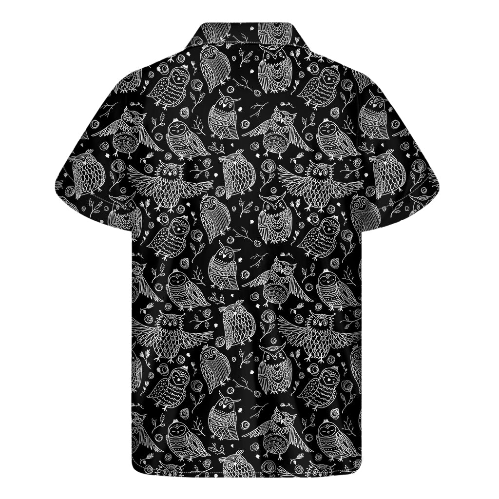 Black And White Owl Pattern Print Men's Short Sleeve Shirt