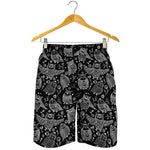 Black And White Owl Pattern Print Men's Shorts