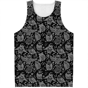 Black And White Owl Pattern Print Men's Tank Top