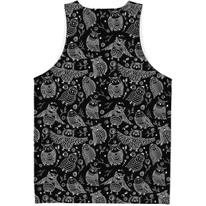 Black And White Owl Pattern Print Men's Tank Top