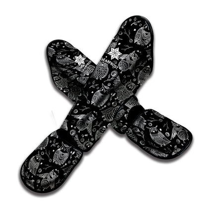 Black And White Owl Pattern Print Muay Thai Shin Guard