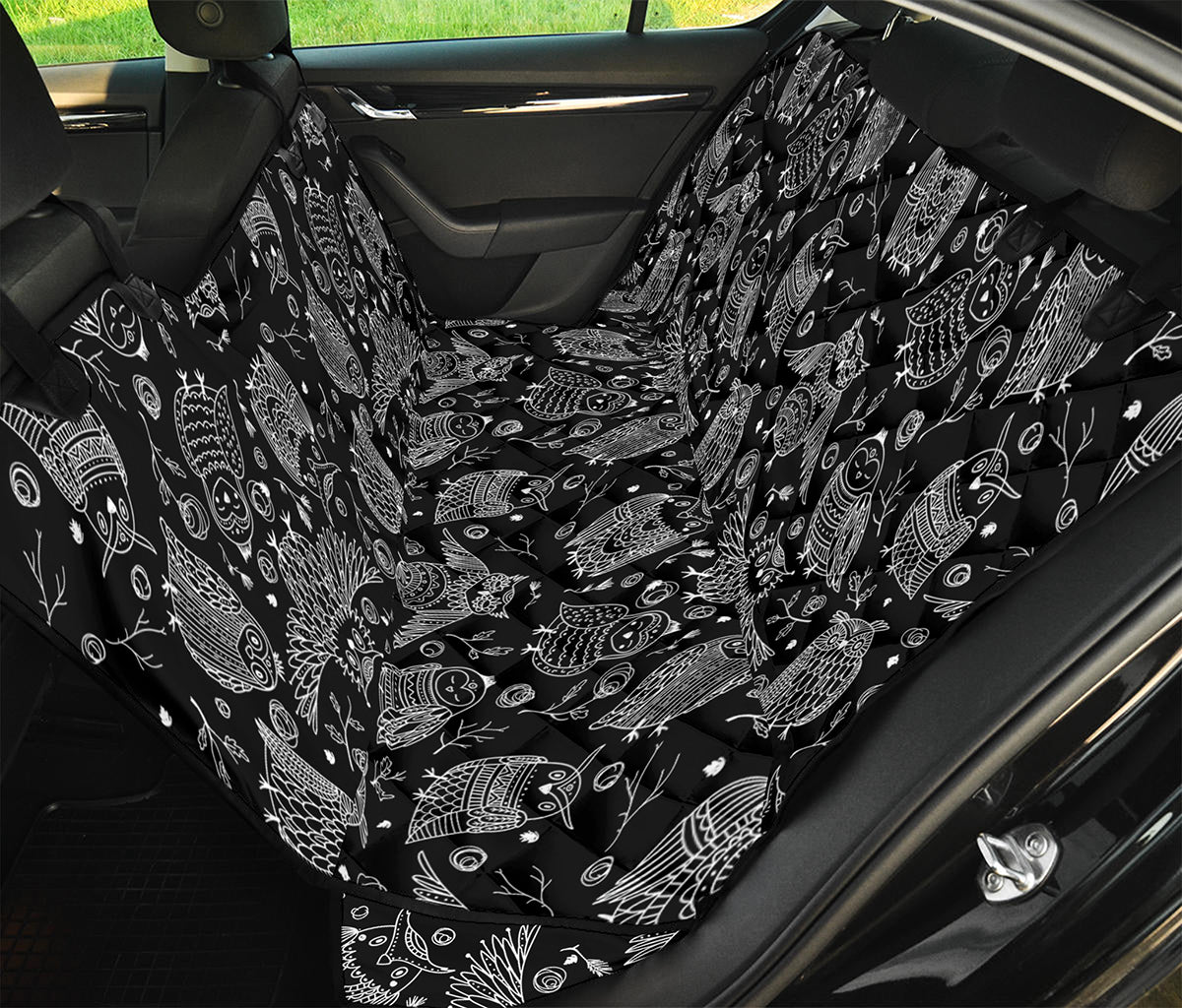 Black And White Owl Pattern Print Pet Car Back Seat Cover