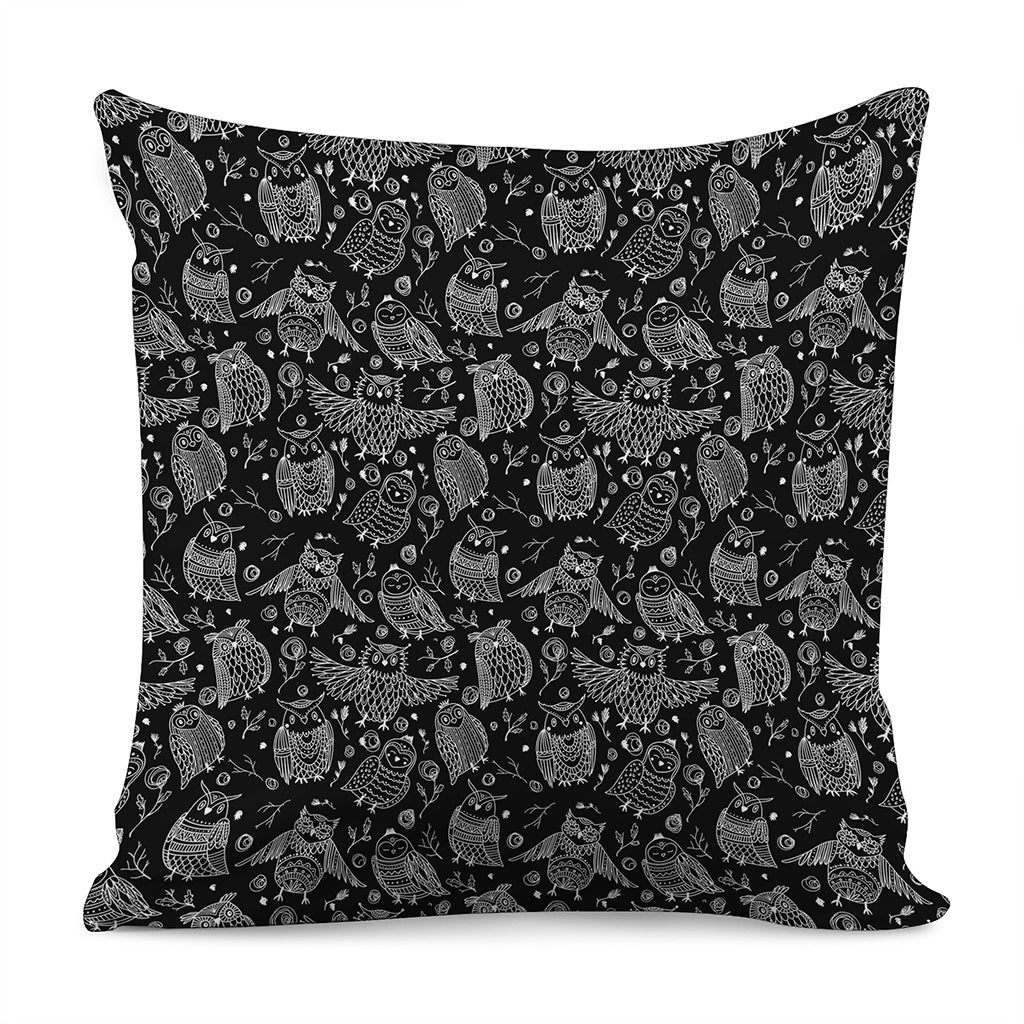 Black And White Owl Pattern Print Pillow Cover