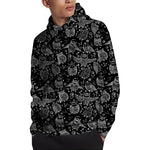 Black And White Owl Pattern Print Pullover Hoodie