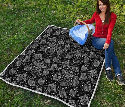 Black And White Owl Pattern Print Quilt