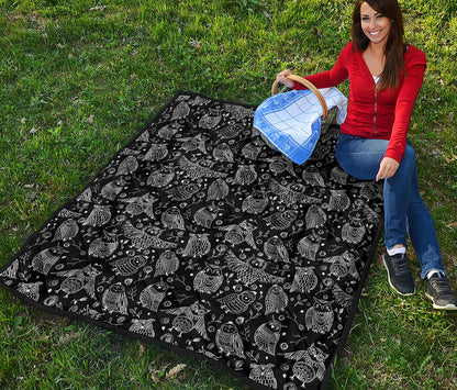 Black And White Owl Pattern Print Quilt