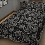 Black And White Owl Pattern Print Quilt Bed Set
