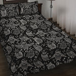Black And White Owl Pattern Print Quilt Bed Set