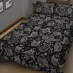 Black And White Owl Pattern Print Quilt Bed Set