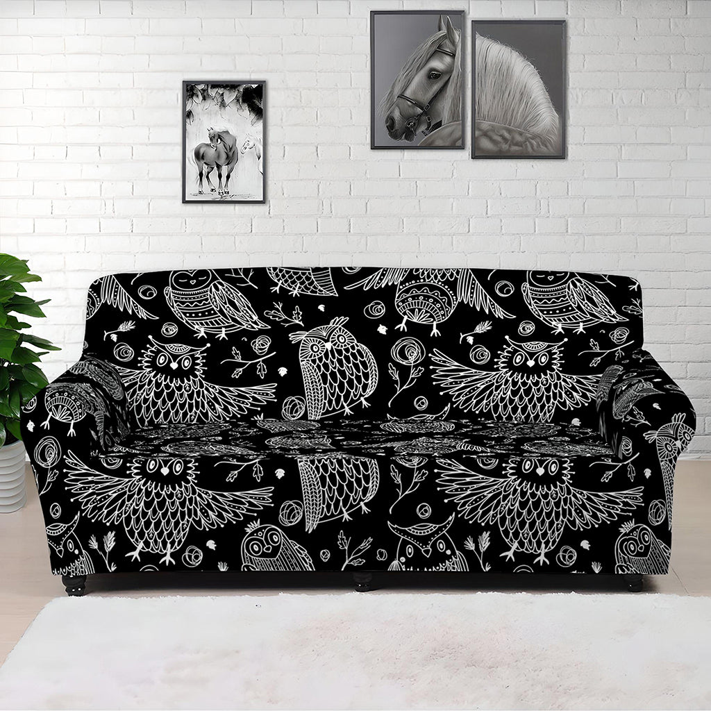 Black And White Owl Pattern Print Sofa Cover
