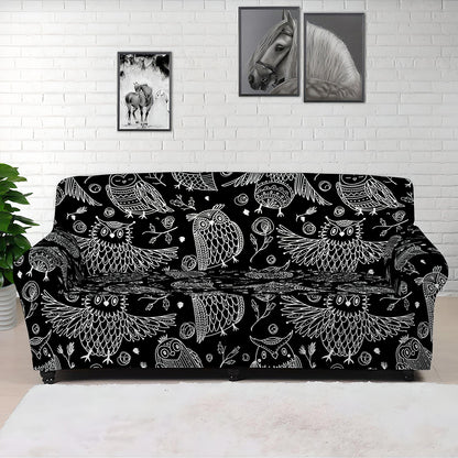 Black And White Owl Pattern Print Sofa Cover