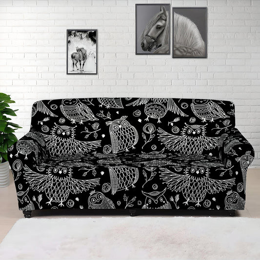 Black And White Owl Pattern Print Sofa Cover