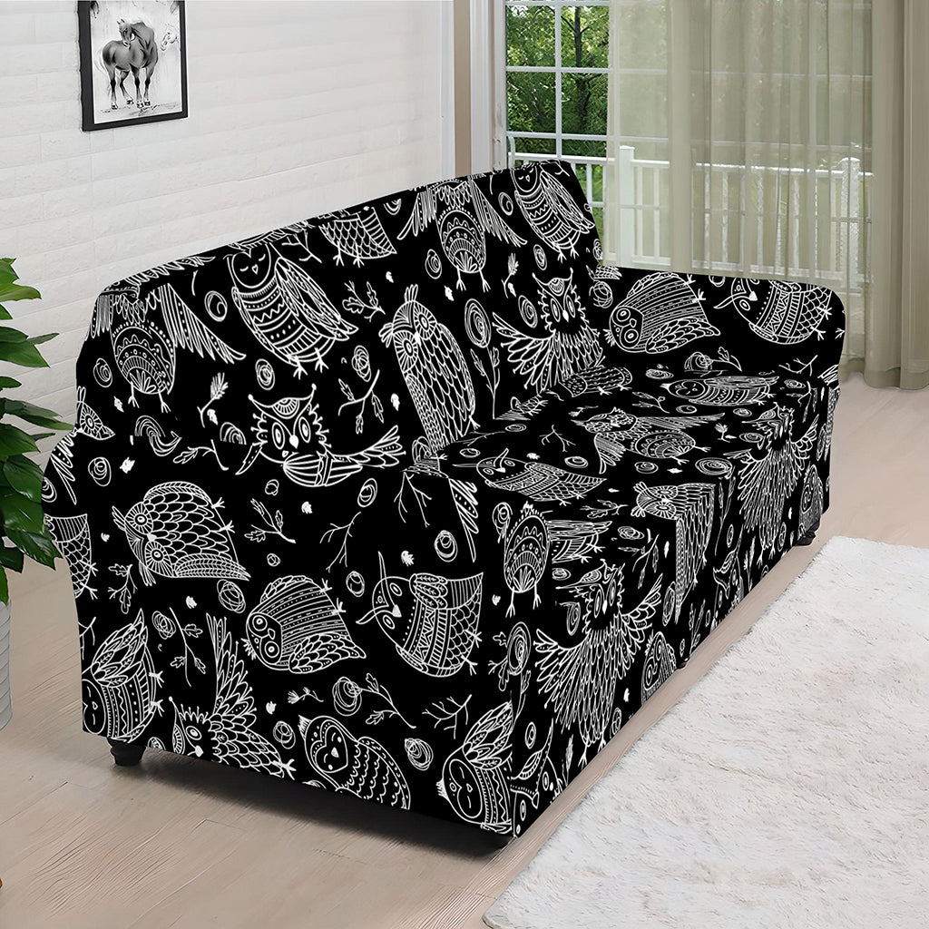 Black And White Owl Pattern Print Sofa Cover