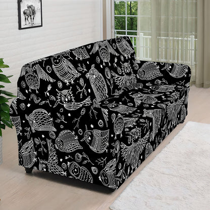 Black And White Owl Pattern Print Sofa Cover