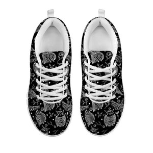 Black And White Owl Pattern Print White Sneakers