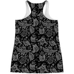 Black And White Owl Pattern Print Women's Racerback Tank Top