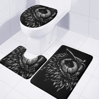 Black And White Owl Print 3 Piece Bath Mat Set
