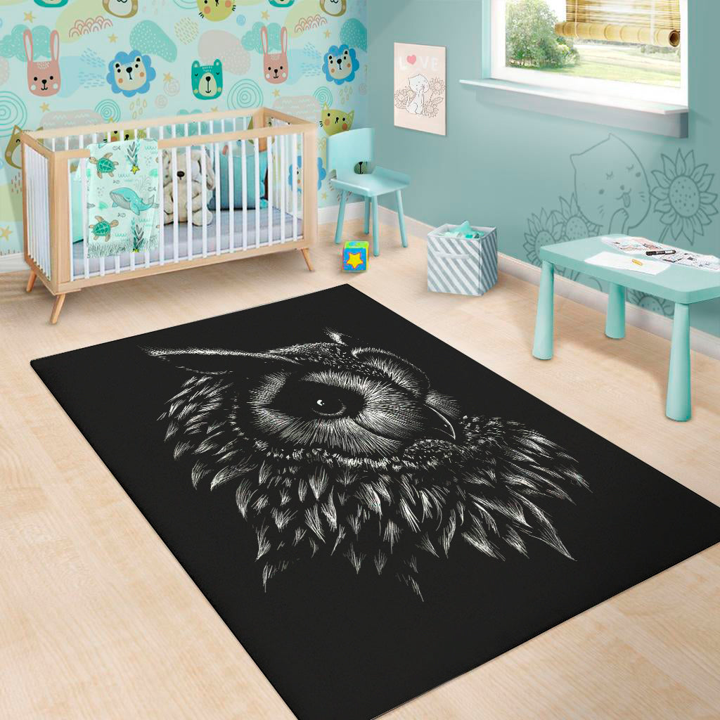 Black And White Owl Print Area Rug