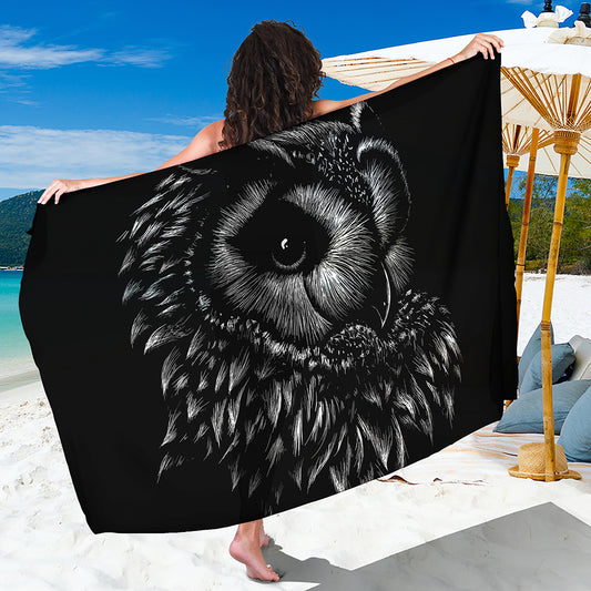 Black And White Owl Print Beach Sarong Wrap