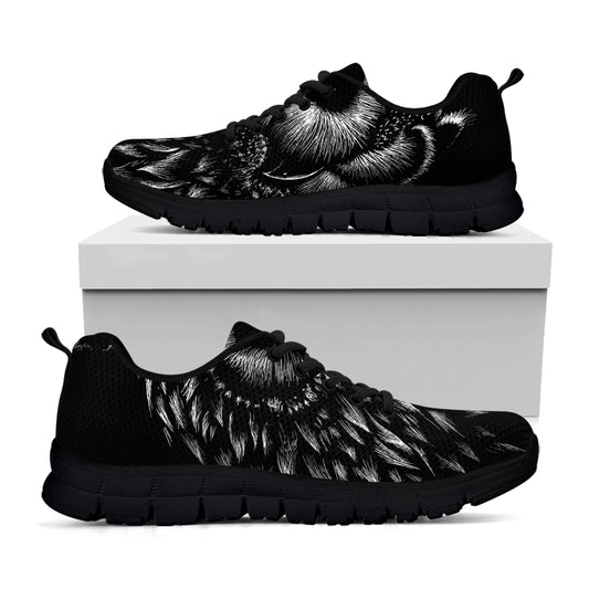 Black And White Owl Print Black Sneakers