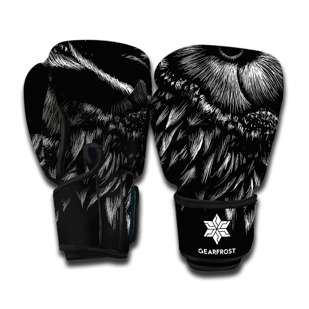 Black And White Owl Print Boxing Gloves