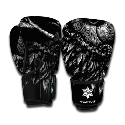 Black And White Owl Print Boxing Gloves