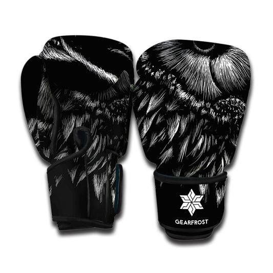 Black And White Owl Print Boxing Gloves