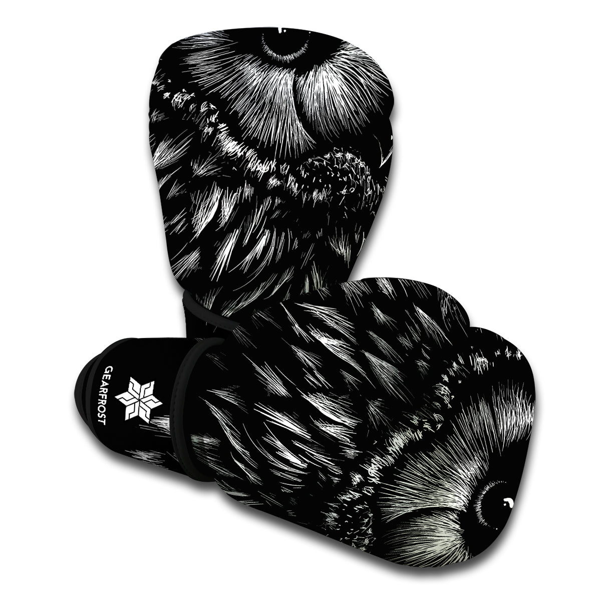 Black And White Owl Print Boxing Gloves