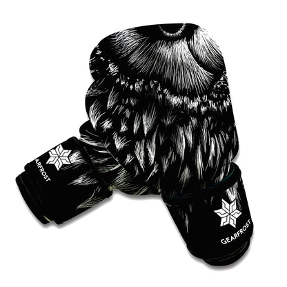 Black And White Owl Print Boxing Gloves