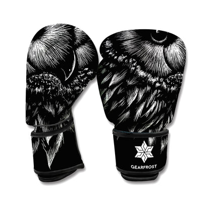 Black And White Owl Print Boxing Gloves