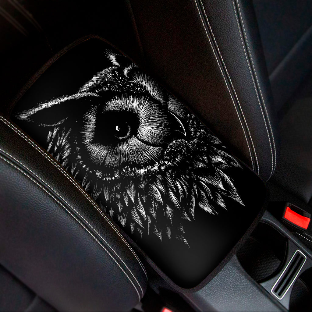 Black And White Owl Print Car Center Console Cover